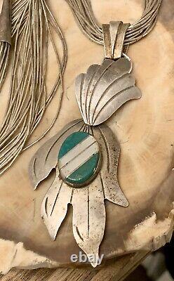 Vtg Native American 20 St Liquid 925 Silver Necklace & Earring Pendant Conver