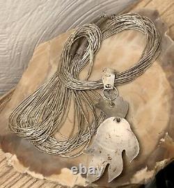 Vtg Native American 20 St Liquid 925 Silver Necklace & Earring Pendant Conver