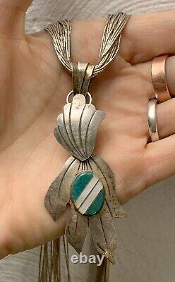 Vtg Native American 20 St Liquid 925 Silver Necklace & Earring Pendant Conver