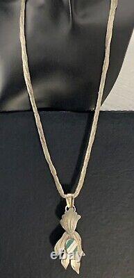 Vtg Native American 20 St Liquid 925 Silver Necklace & Earring Pendant Conver