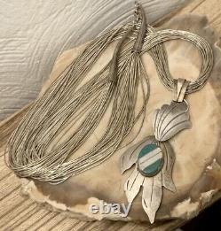 Vtg Native American 20 St Liquid 925 Silver Necklace & Earring Pendant Conver