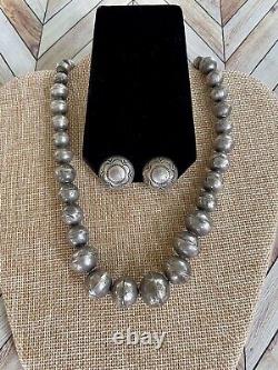Vtg Native American NAVAJO Pearls Sterling Graduated Bead Necklace 17 Earrings