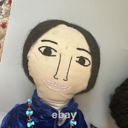 Vtg Native American Navajo Couple Doll Handmade with Beaded Turquoise Necklace 21