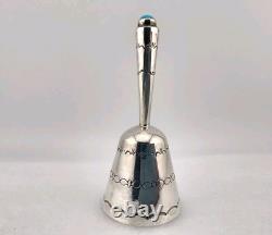 Vtg Native American Navajo Handmade Stamped Sterl Silver Turquoise Hand Bell 4