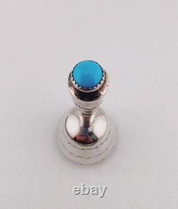 Vtg Native American Navajo Handmade Stamped Sterl Silver Turquoise Hand Bell 4