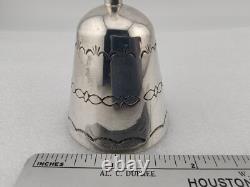 Vtg Native American Navajo Handmade Stamped Sterl Silver Turquoise Hand Bell 4