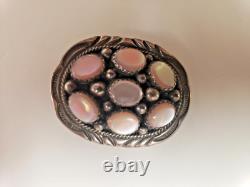 Vtg Native American Navajo Pink Shell Sterling Silver Brooch Marked F Sterling