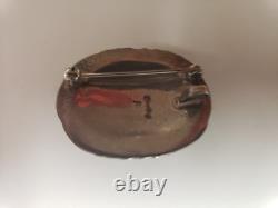 Vtg Native American Navajo Pink Shell Sterling Silver Brooch Marked F Sterling