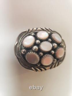 Vtg Native American Navajo Pink Shell Sterling Silver Brooch Marked F Sterling