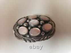 Vtg Native American Navajo Pink Shell Sterling Silver Brooch Marked F Sterling