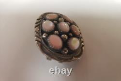 Vtg Native American Navajo Pink Shell Sterling Silver Brooch Marked F Sterling