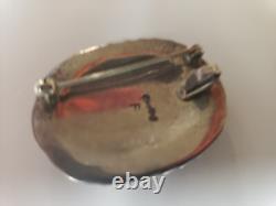 Vtg Native American Navajo Pink Shell Sterling Silver Brooch Marked F Sterling