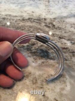 Vtg Native American Navajo RG sterling Silver buffalo turquoise cuff bracelet