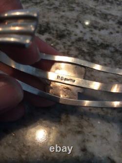 Vtg Native American Navajo RG sterling Silver buffalo turquoise cuff bracelet