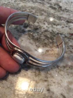 Vtg Native American Navajo RG sterling Silver buffalo turquoise cuff bracelet
