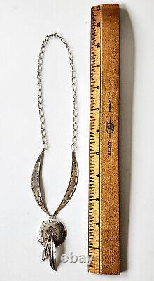 Vtg Native American Navajo Sterling Silver Concho Feathers Collar Neclace 17gr