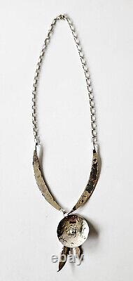 Vtg Native American Navajo Sterling Silver Concho Feathers Collar Neclace 17gr