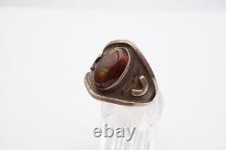 Vtg Native American Navajo Sterling Silver Fire Agate Ring Size 11.5 Mens Signed