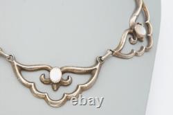 Vtg Native American Navajo Sterling Silver Mother Of Pearl Sandcast Necklace 20
