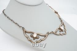 Vtg Native American Navajo Sterling Silver Mother Of Pearl Sandcast Necklace 20