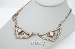 Vtg Native American Navajo Sterling Silver Mother Of Pearl Sandcast Necklace 20