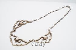 Vtg Native American Navajo Sterling Silver Mother Of Pearl Sandcast Necklace 20