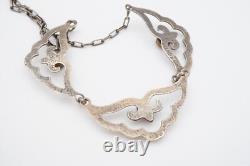 Vtg Native American Navajo Sterling Silver Mother Of Pearl Sandcast Necklace 20