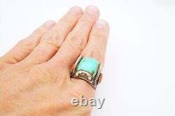 Vtg Native American Navajo Sterling Silver Turquoise Coral Ring Size 13.25 Mens