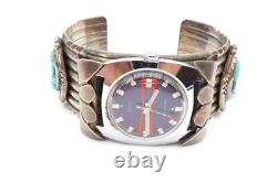 Vtg Native American Navajo Sterling Silver Turquoise Cuff Bracelet Watch Signed
