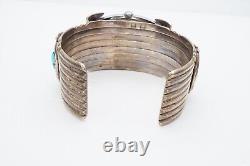 Vtg Native American Navajo Sterling Silver Turquoise Cuff Bracelet Watch Signed