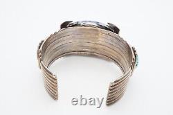 Vtg Native American Navajo Sterling Silver Turquoise Cuff Bracelet Watch Signed