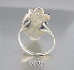 Vtg. Native American Navajo Sterling Turquoise Coral Claw Ring Signed BH
