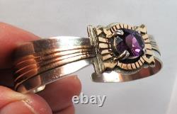 Vtg Native American Navajo Toadlena Amethyst Sterling Silver Gold Cuff Bracelet