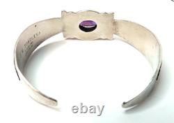 Vtg Native American Navajo Toadlena Amethyst Sterling Silver Gold Cuff Bracelet