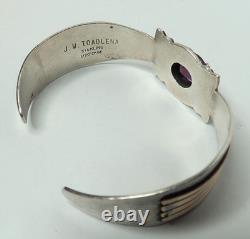 Vtg Native American Navajo Toadlena Amethyst Sterling Silver Gold Cuff Bracelet