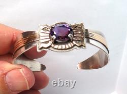 Vtg Native American Navajo Toadlena Amethyst Sterling Silver Gold Cuff Bracelet