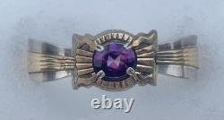 Vtg Native American Navajo Toadlena Amethyst Sterling Silver Gold Cuff Bracelet