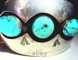Vtg Native American Navajo sterling 925 turquoise shadowbox cuff bracelet