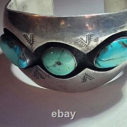 Vtg Native American Navajo sterling 925 turquoise shadowbox cuff bracelet