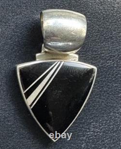 Vtg Native American Sterling Silver & Inlay Onyx Pendant Signed Albert Francisco