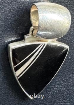Vtg Native American Sterling Silver & Inlay Onyx Pendant Signed Albert Francisco