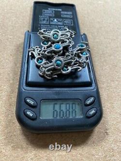 Vtg Native American Sterling Silver Navajo kingman Turquoise Necklace signed