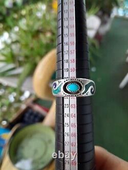 Vtg Navajo Jack Whittaker Sleeping Beauty Turquoise/Lapis Sterling Ring sz 9.5