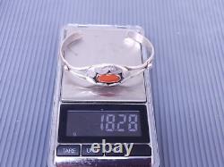 Vtg Navajo Native American Sterling Silver Red Coral Cuff Bracelet