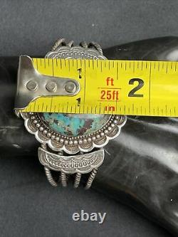 Vtg Old Pawn Navajo Detailed Turquoise Sterling Silver Cuff Bracelet 48g