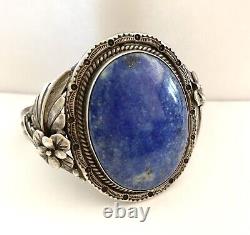 Vtg Roie Jaque Native American Navajo Sterling Silver Big Lapis Lazuli Bracelet