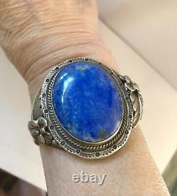 Vtg Roie Jaque Native American Navajo Sterling Silver Big Lapis Lazuli Bracelet