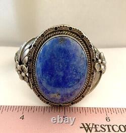 Vtg Roie Jaque Native American Navajo Sterling Silver Big Lapis Lazuli Bracelet