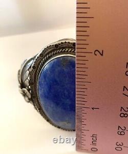 Vtg Roie Jaque Native American Navajo Sterling Silver Big Lapis Lazuli Bracelet