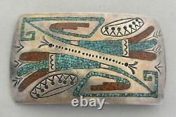 WILLIAM SINGER NAVAJO BELT BUCKLE Sterling Silver Turquoise & Coral Tommy's Bro